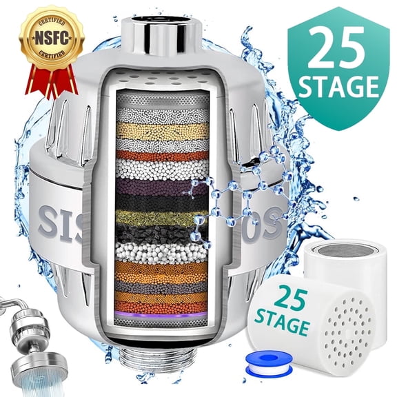 Shower Filter 25 Stage with 2 Replaceable Filter Cartridges - Universal Multi-Stage Shower Head Filter,Reduces Dry Skin