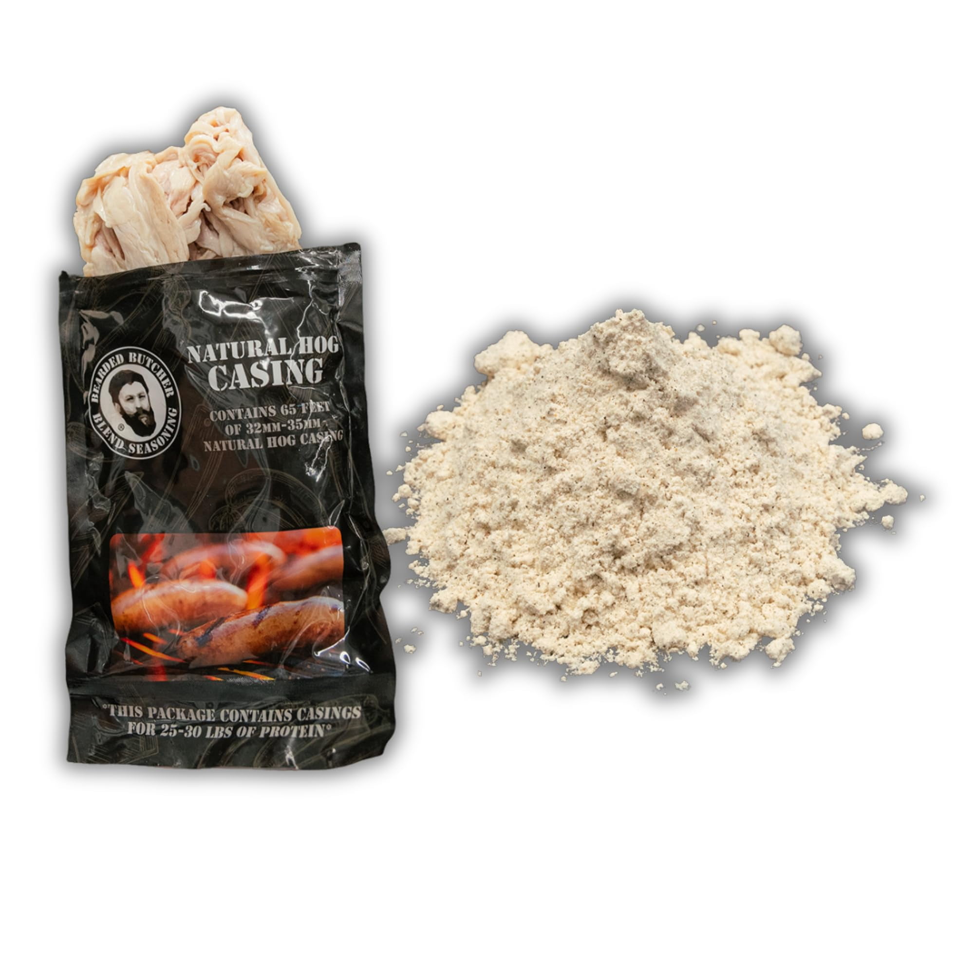 The Bearded Butchers Beer Bratwurst DIY Kit, Includes Beer Bratwurst Seasoning & Natural Hog Casings for up to 25 lbs Meat, Add Beer for Extra Flavor