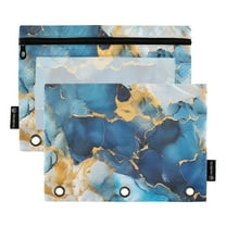2 Pack Pencil Pouch for 3 Ring Binder Zipper Pencil Case Blue and Golden Marble Clear Window Pencil Bag Organizers