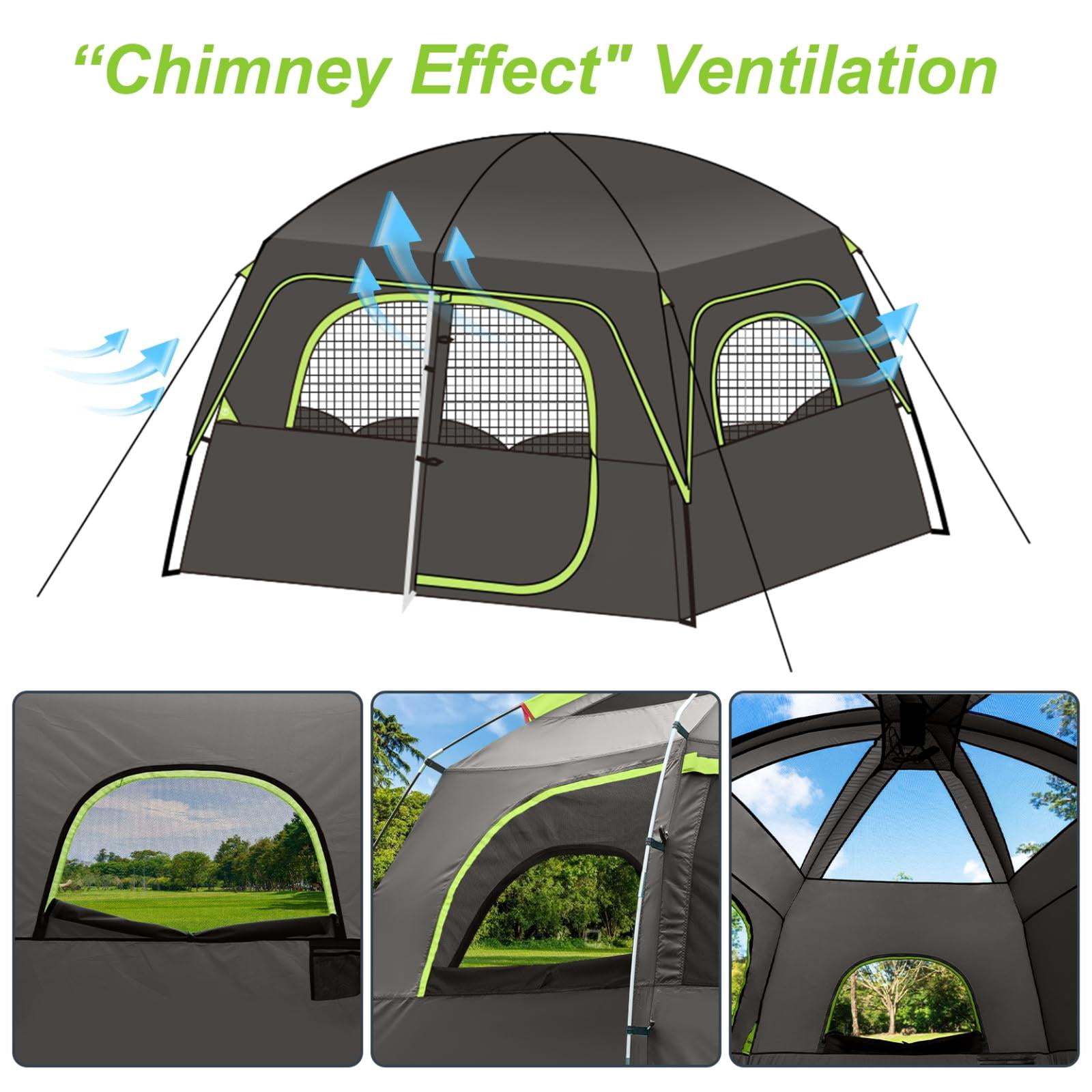 Upgraded 6/8 Person Camping Tents  Waterproof Windproof Family Tent With Larger Mesh Windows & Door Double Layer Easy Set Up All-season Dome Top Rainfly Carry Bag