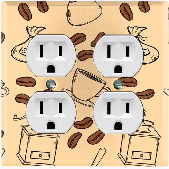 Metal Light Switch Wall Plate Outlet Cover (Coffee Espresso Mocha Bean Cup Maker Pistachio Beige - Double Duplex)
