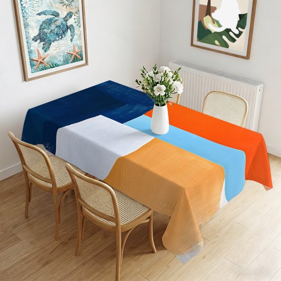 Waterproof Tablecloth Abstract Geometric Color Block Rectangle Table Cloth 60x84in,Wipeable Washable Table Cover Orange Blue Watercolor Tablecloths for Dining Tables Kitchen Picnic Outdoor Party
