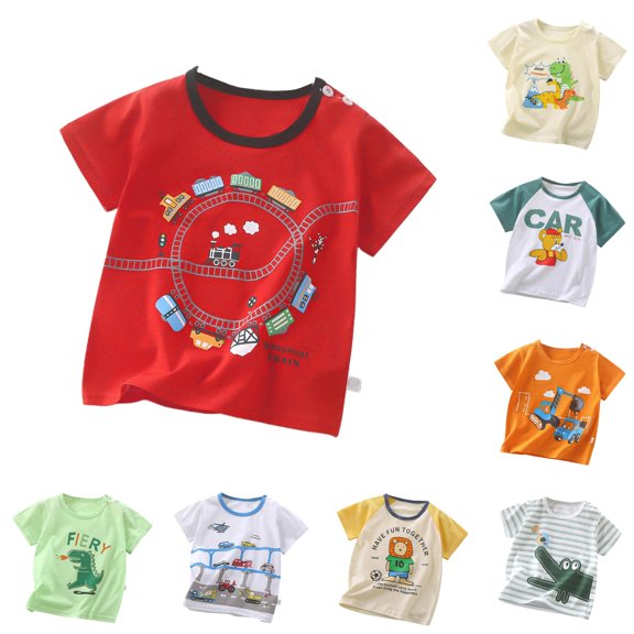 Gyujnb Cartoon Print Crew Neck Short Sleeve Tees Casual Summer Tops (Toddler,Little Boys),2-3 Years
