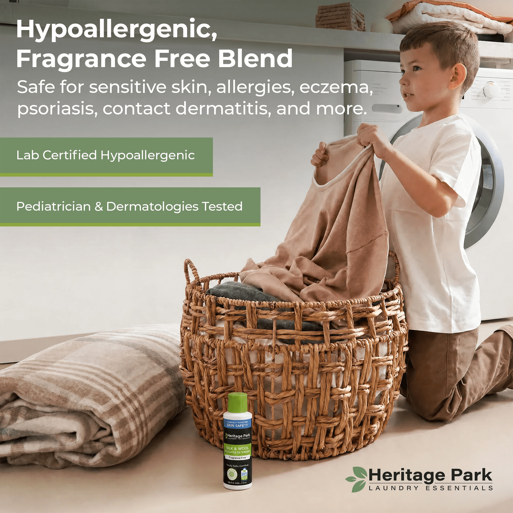 Heritage Park Silk & Wool Fragrance Free, Hypoallergenic, pH-Neutral Laundry Detergent - Dermatologist-tested, Sensitive Skin-Friendly, Enzymes-Free, Ultra Concentrated (4 Fl Oz)