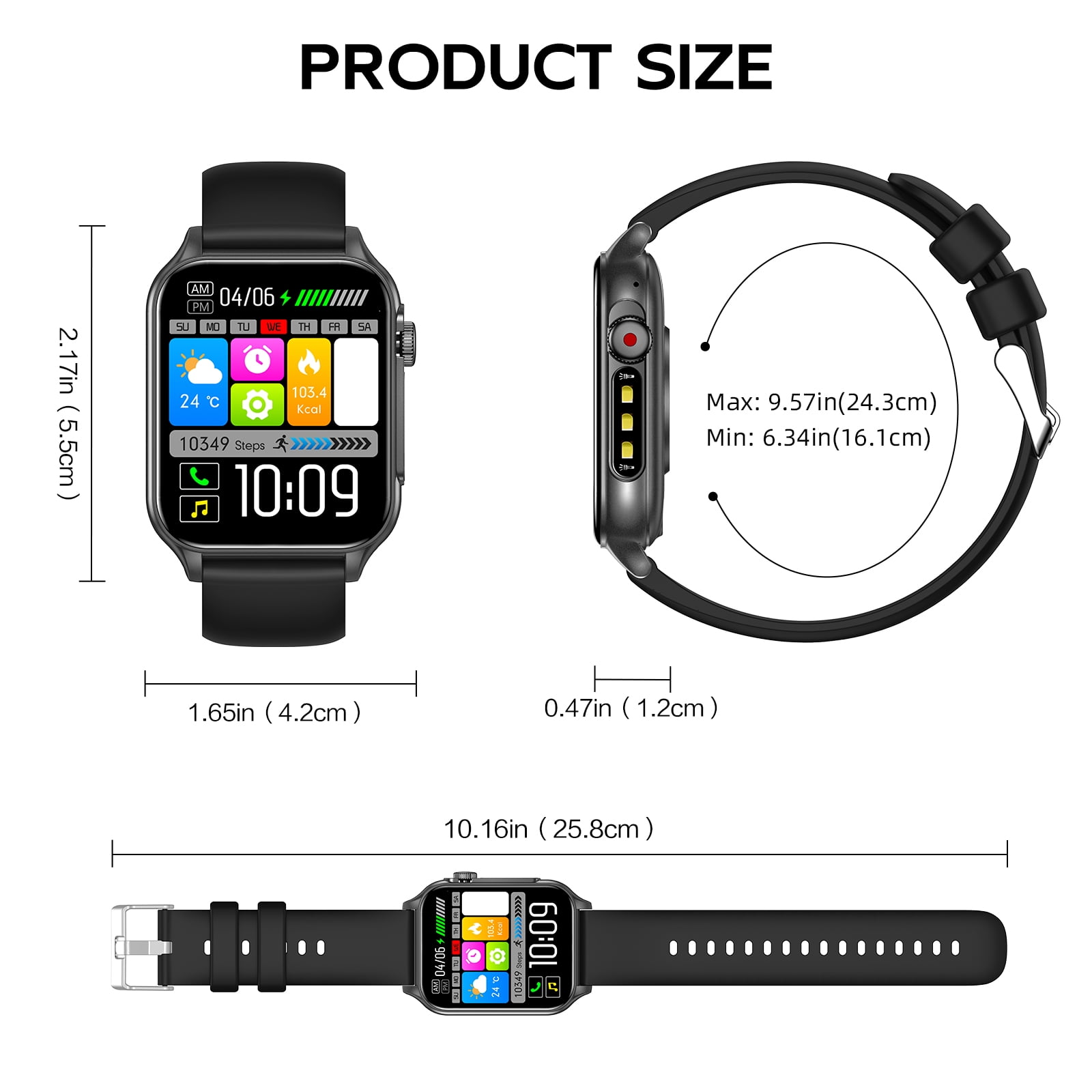 VOPOCO P6P 1.96" HD Touch Screen 100+ Sports Modes Smart Watches for Men Women (Answer/Make Call) with LED Flashlight, Waterproof Fitness Tracker for iOS Android
