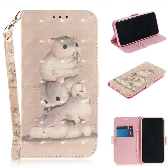iPhone X 2017 Case, iPhone XS 2018 Case, Allytech 3D PU Leather Protective Cover & Pocket Lanyard Wallet with Cards Holder, Support Kickstand Slim Case for Apple iPhone X/ XS, Three squirrels