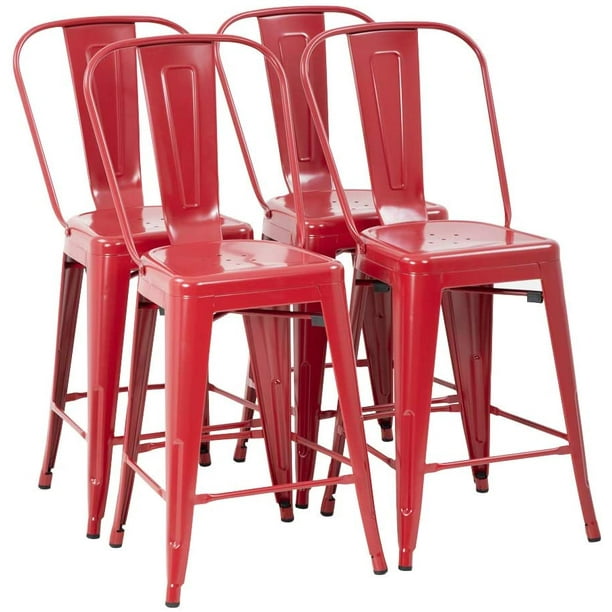 Bar Stool Set Of 4 Counter Height Barstool With Back 24 Inches Seat Industrial Chairs Indoor Outdoor Metal Kitchen Stools Restaurant Patio Stackable Modern Com Bar Stool Set Of 4 Counter Height, Outdoor Bar Stools With Backs Set Of 4
