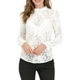 thumbnail image 6 of INSPIRE CHIC Women's Crochet Lace See Through Floral Ruffle Neck Blouse XS White, 6 of 8