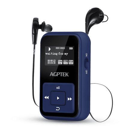 AGPTEK A12 8GB Clip Bluetooth Mp3 Player, Sports Hi-Fi Sound Music Player with Bluetooth Wireless Headphones，Dark
