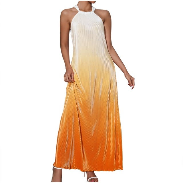 Robe Maxi d'Été 2025 pour Femme Dégradé à Col Licou Aguichant pour Fête Invitée de Mariage Longue Robe Formelle