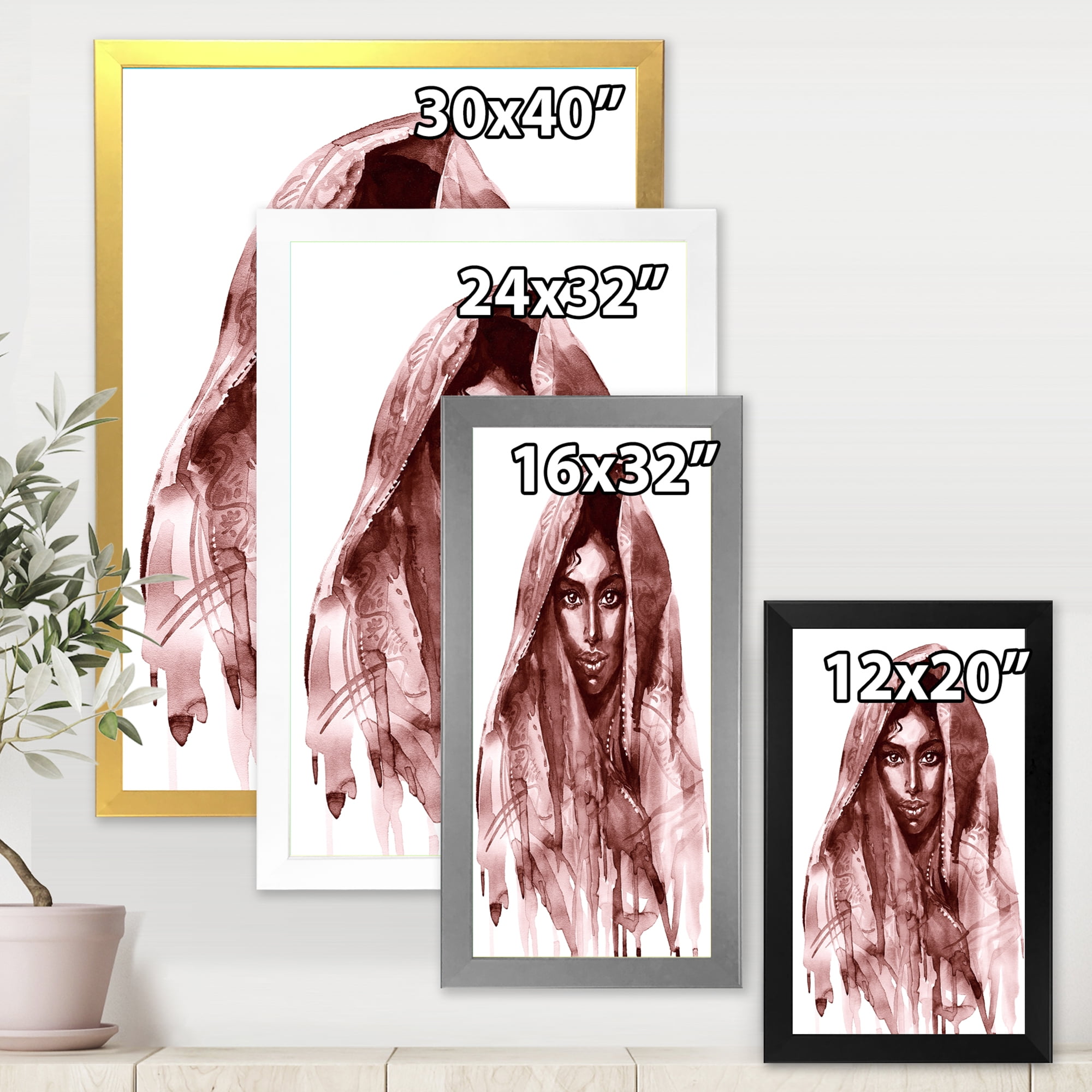 Designart 'Black and White Portrait of Young Indian Woman II' Modern Framed Art Print