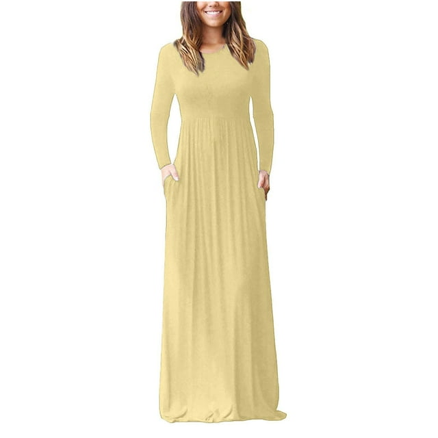 Leutsin Robe Longue Maxi pour Femmes à Manches Longues, Aguichant, Grande Taille, Ample, Unie, avec Poches
