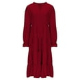 thumbnail image 4 of Efsteb Long Sleeve Dress for Women V Neck Solid Color Ruffled Layered Flowy Swing Midi Dresses Loose Fit Beach Vocation Outfit (Wine,S), 4 of 6