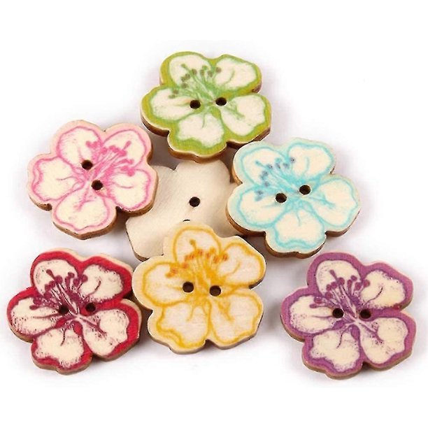 50 Pcs Rative Button 2-hole Retro Cute Tree Flower Ed Button For Diy ...