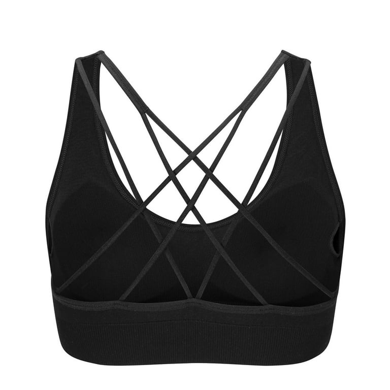 RYRJJ Sports Bras for Women Strappy Criss Cross Back Workout Running Yoga Bra  High Support Bra Padded Cropped Tank Top(Black,3XL) 