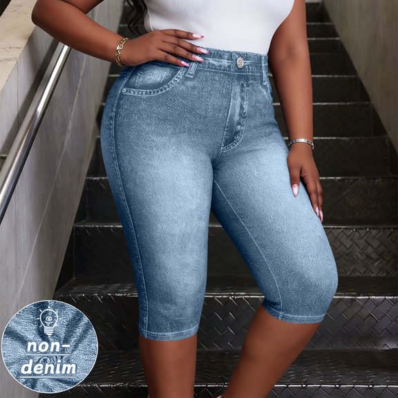 Cutuoiiu Womens Casual Denim-Look Capri Pants with Button Closure and Pockets for Summer Outings Gift