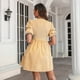 thumbnail image 5 of Plaid vestido profundo V cuello puff manga corta una línea de moda casual vestido para mujer amarillo Plaid XL, 5 of 7