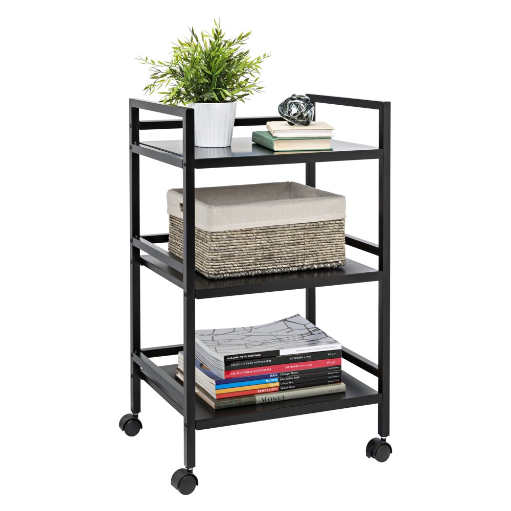 HoneyCanDo 3 Tier Steel Rolling Cart with 2 Locking Wheels, Black