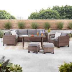 Better Homes & Gardens Brookbury 5-Piece Outdoor Patio Wicker Dining Sectional & Outdoor Cuddle Chair Set