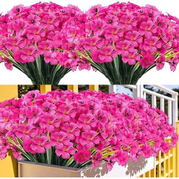 20 Bundles Outdoor Artificial Flowers UV Resistant with Pink Faux Silk Flowers and No Fade Fake Plastic Plants for Spring Summer Outside Planters Porch Window Box Garden Decor