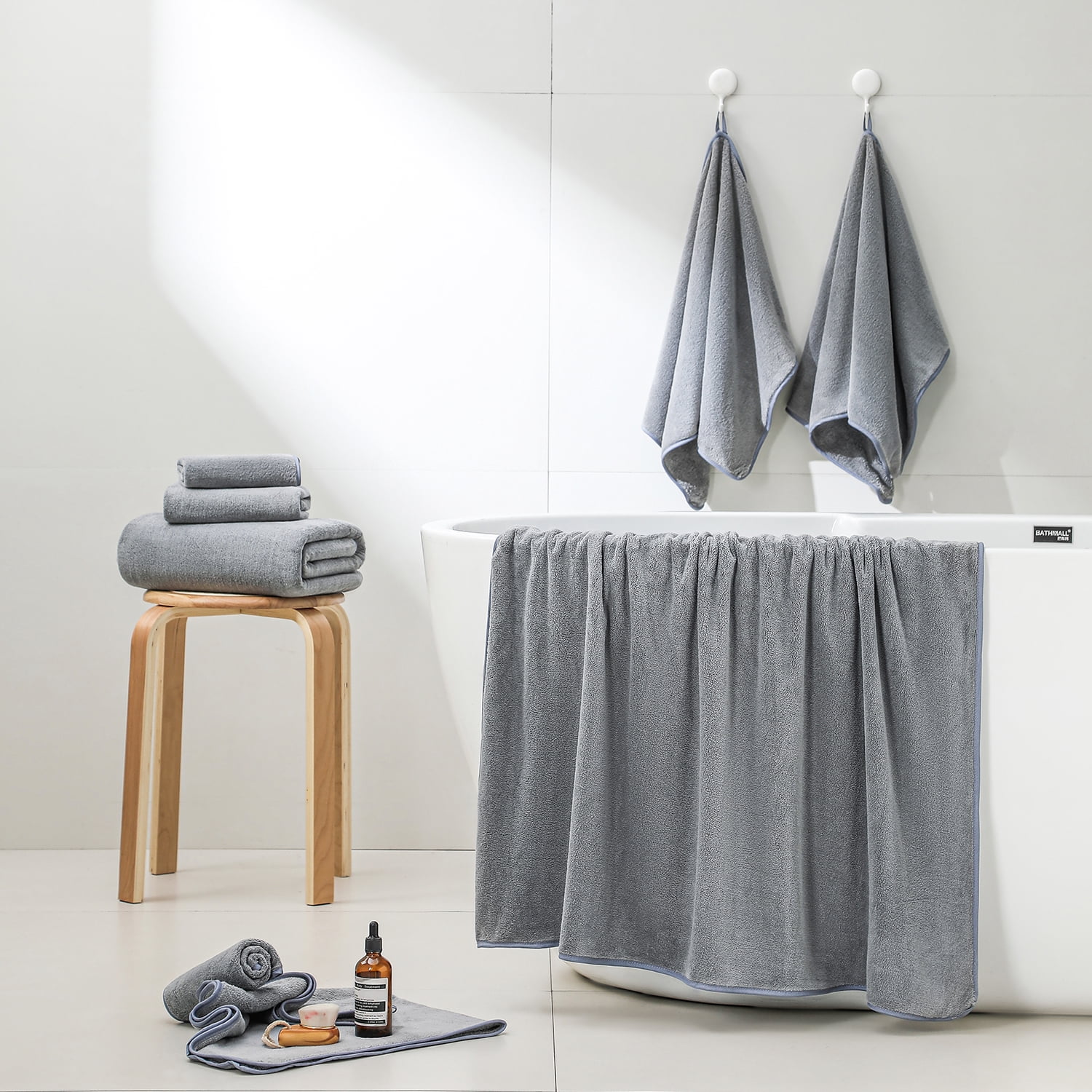 Green Essen 4 Pack Oversized Bath Towel Sets 700 GSM Soft Shower Towels 35 x 70 Inches Quick Dry Bath Sheets Highly Absorbent Bath Towel Clearance for Bathroom Spa Hotel Gym(Dark Grey)