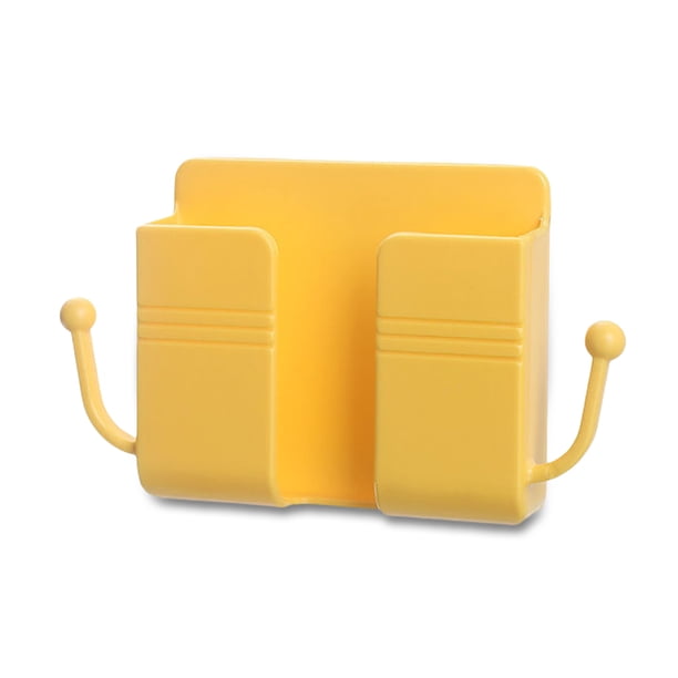 Naiovety Soporte para teléfono móvil montado en la pared, organizador de Control remoto autoadhesivo de perforación libre, caja de Almacenamiento y organización del hogar Amarillo