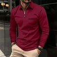 thumbnail image 3 of Beugl Mens Shirts Clearance, Men's Fashion Spring and Autumn Casual Long Sleeve Zipper Solid Color Long Sleeve T Shirt Top Golf Shirts for Men, Polo Shirts for Men Red L, 3 of 4