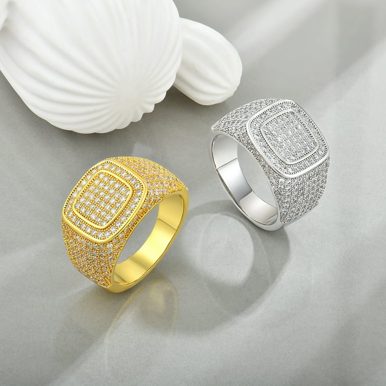 Wisbal 18K Gold Plated Bling Pinky Ring Simulated Diamond Iced Out