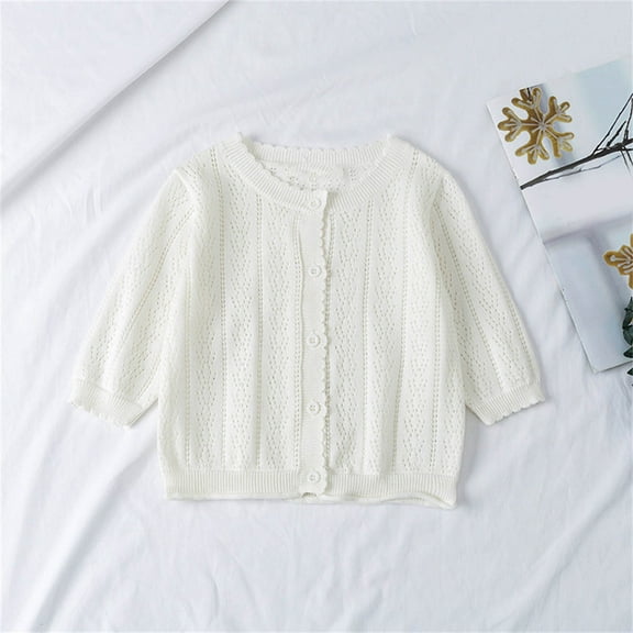 YWDJ Toddler Kids Baby Girls Fashion Cute Color Long Sleeved Thin Style Button Cardigan Coat White 18-24 Months