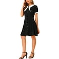 thumbnail image 4 of INSPIRE CHIC Women's Fit and Flare Contrast Color Bowtie Neck Dresses Black XS, 4 of 7