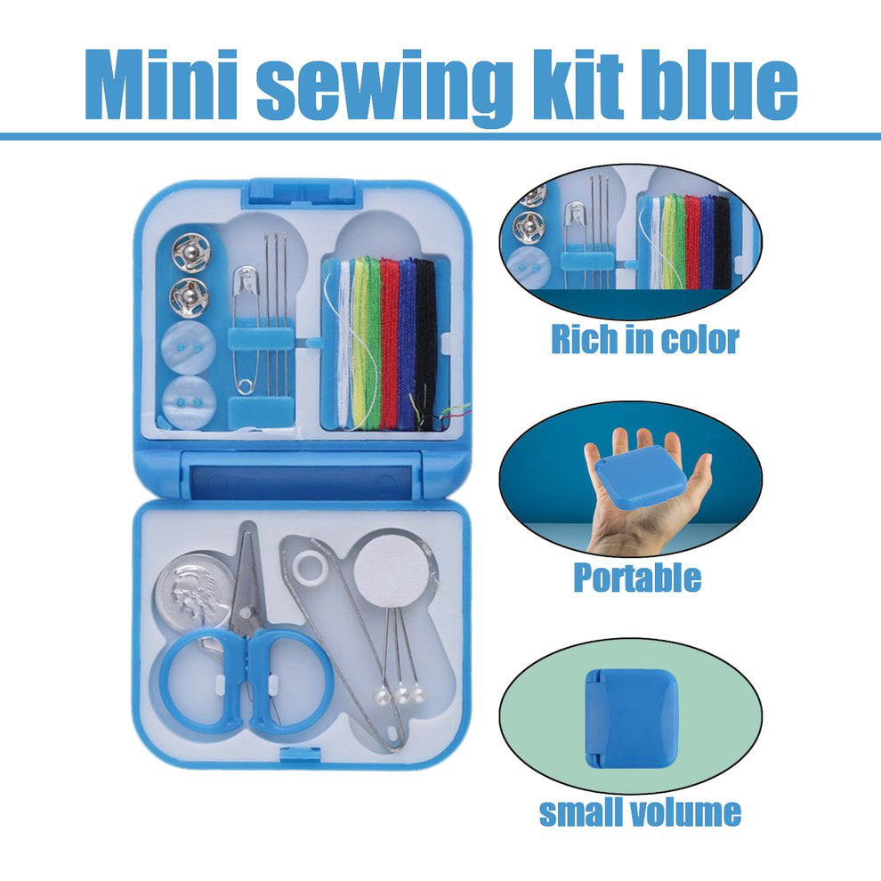 Travel Sewing Kit Thread Needles Mini Case Plastic Tape Scissors Pins 