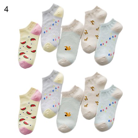 

harmtty 5Pairs Women Marguerite Star Print Elastic Cotton Anti Sweat Low Cut Ankle Socks