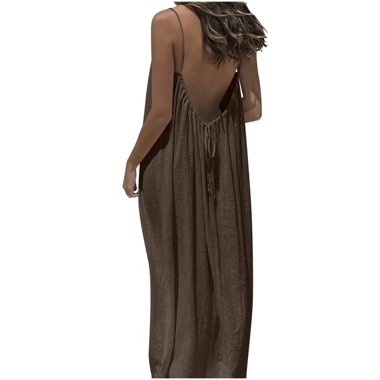 QRMMIVN Meichang Backless Cami Dresses for Women Casual Spaghetti Straps Maxi Dress Backless Solid Sleeveless House Lounge Dress Summer Long Sundress QRMMIVN Meichang Backless Cami Dresses for Women Casual Spaghetti Straps Maxi Dress Backless Solid Sleeveless House Lounge Dress Summer Long Sundress
