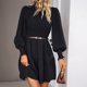 thumbnail image 5 of Vestido De Manga Farol Vestido fluido para mujer, jersey, vestido corto Vintage, cintura alta, ropa de trabajo diaria para mujer Cgtredaw Negro L para Mujer, 5 of 7