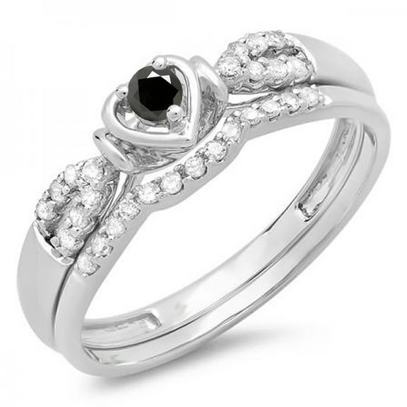 Dazzlingrock Collection 0.25 Carat (ctw) 10K Black & White Diamond Bridal Engagement Ring Set 1/4 CT, White Gold, Size 5