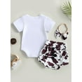 thumbnail image 4 of Suealasg Baby Girls Outfits Short Sleeve Letter Print Romper+ Shorts + Headband 6M 12M 18M 24M Infant Newborn Girls Summer Western Clothes, 4 of 8