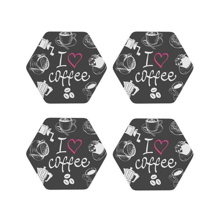 

Tideii I Love Coffee for Leather Coasters 4 Pieces Anti-fouling and Anti-scalding Decorative Coasters Suitable for Restaurants Kitchens Coffee Shops-Hexagon