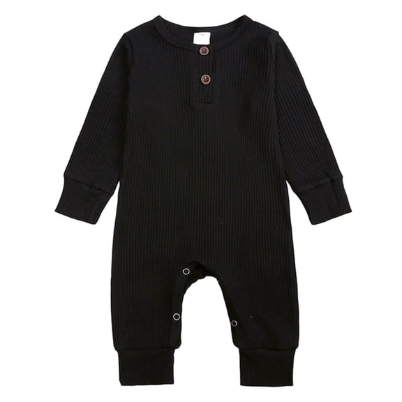 Quealent Newborn Baby Boy Girl Knitted Romper Jumpsuit Solid Long Sleeve Legging Bodysuit Playsuit Clothes Winter 0-18M (Black, 0-4 Months)
