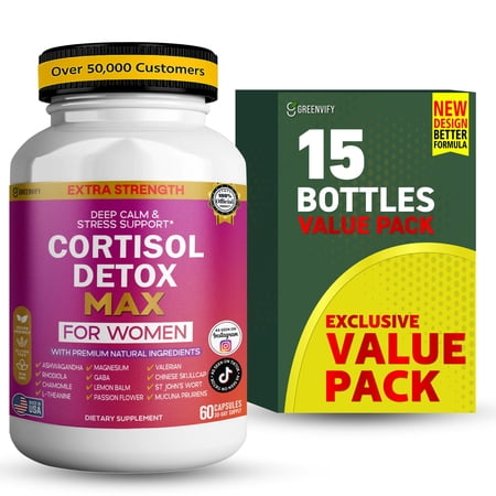 GreenVify Cortisol Detox Max for Women – Daily Stress Balance Supplement 60ct