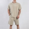 thumbnail image 2 of VBTAPA Mens Shorts Sets 2 Piece Casual Summer Outfits Oversized Ripped Raglan T-shirt with Drawstring Waist Shorts Lounge Track Suit Set with Pockets Lightning Sale Today Beige XXXL, 2 of 8