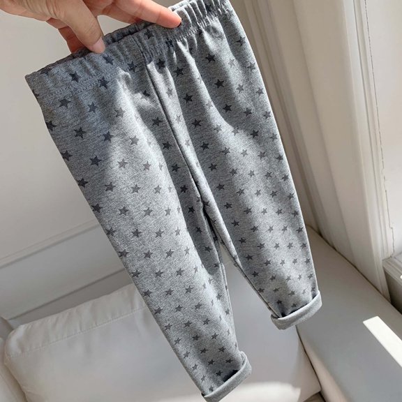 Spazoro Toddler Girls 100% Cotton Leggings Star Print, Stretchy Breathable Slim Fit Elastic Waist Casual Trousers for Daily Wear Gray Size 3-4T