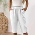 thumbnail image 4 of HKYNLAG Linen Capri Pants for Women Pull On Summer Straight Leg Petite Capris Knee Length Beach Shorts with Pockets White 2XL, 4 of 6