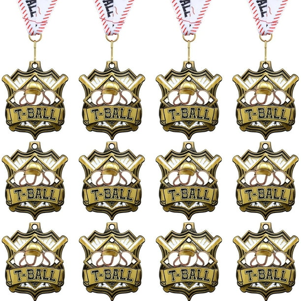 Medallas deportivas Ecation T-Ball, metal dorado, 5 x 5 cm, paquete de 12