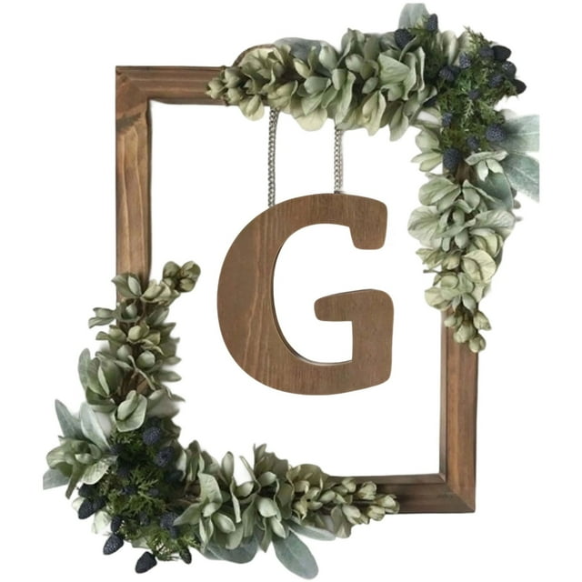 Hearth & Gear Wooden Alphabet Wreath For Wall Home Living Room Bedroom Decorative Letter Sign With Hook And Rope For DIY Word Display Ribbon Wreath Wreaths for Front Door All Seasons Grape for Crafts