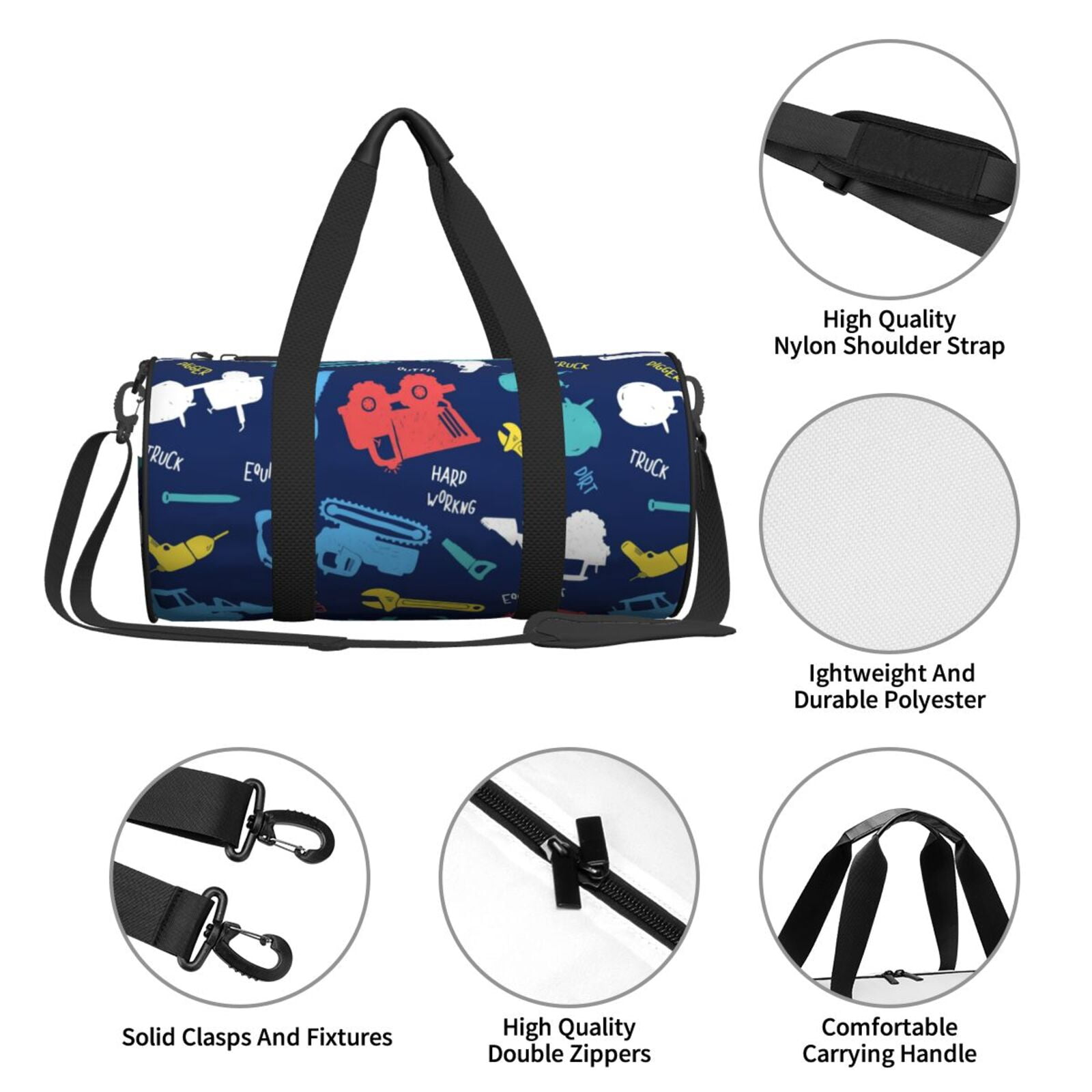 Vsdgher Colorful Excavator 45L Foldable Duffel Bag, Sports Gym Bag,Overnight Bag, Portable Weekender Bag for Airplanes