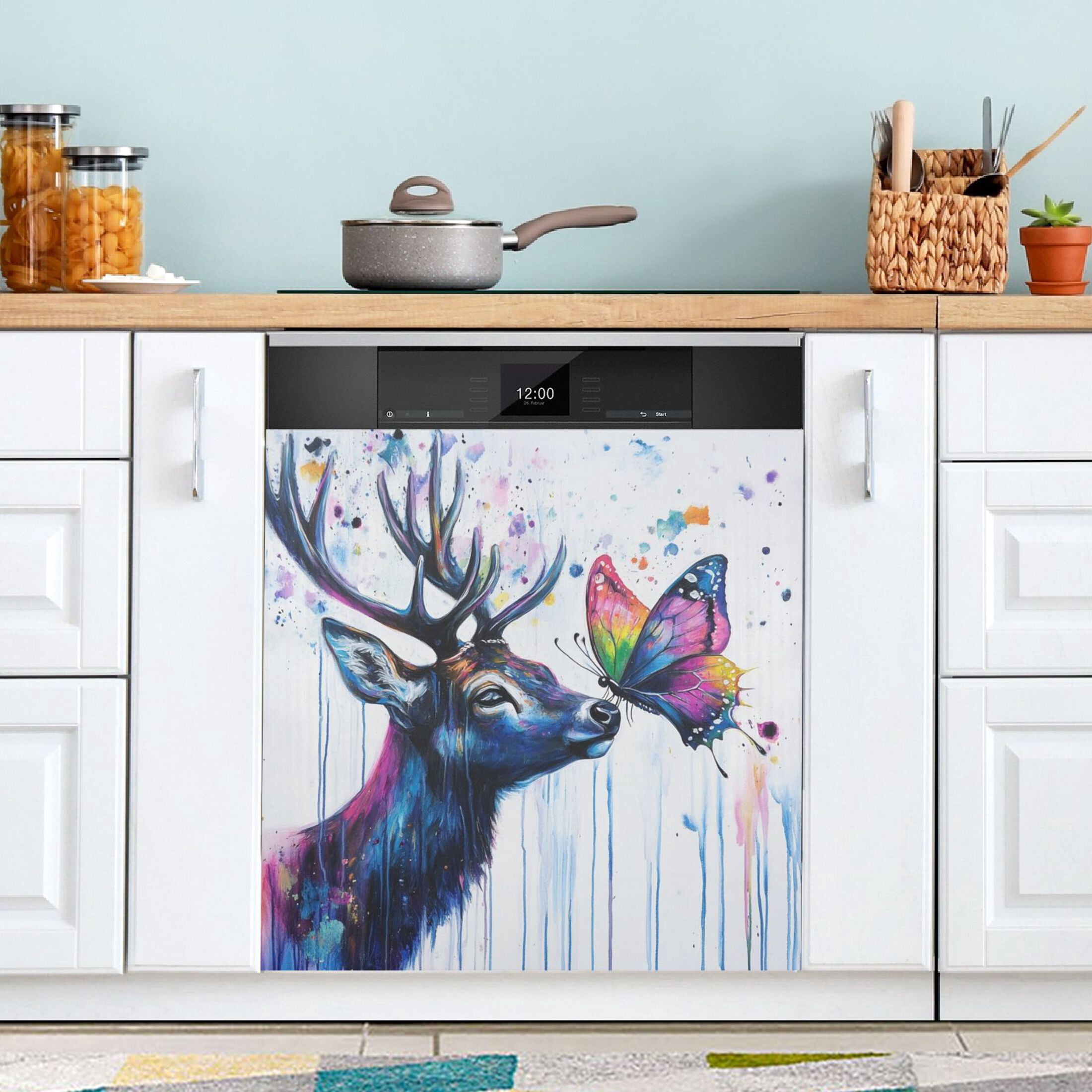 Dishwasher Magnetic Sticker 23x26 Inch Refrigerator Magnetic Sticker Washing Machine Magnetic Sticker Kitchen Panel Magnetic Sticker Home Decor Kiss The Butterfly Deer