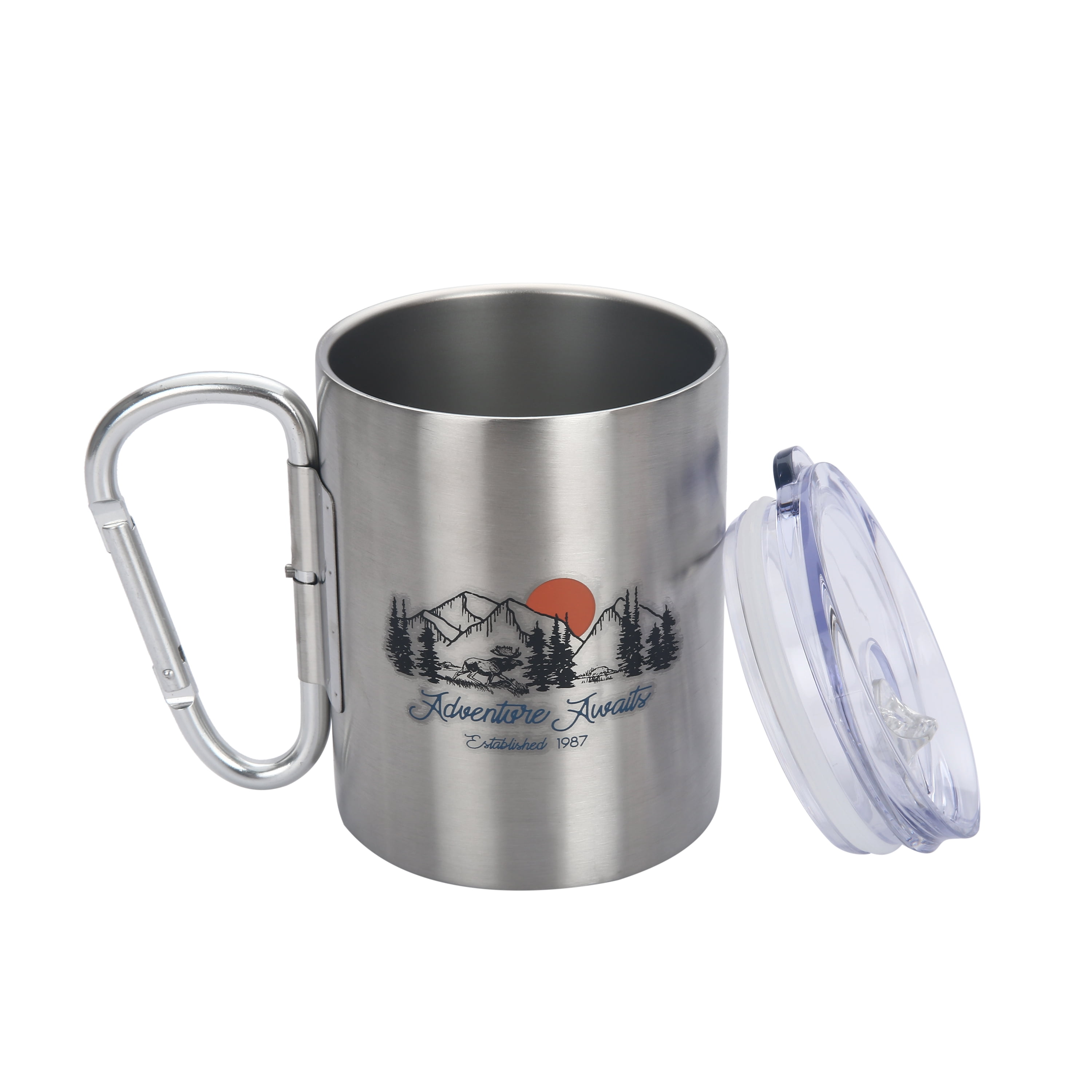 11oz Stainless Steel Mug with Red Carabiner Handle