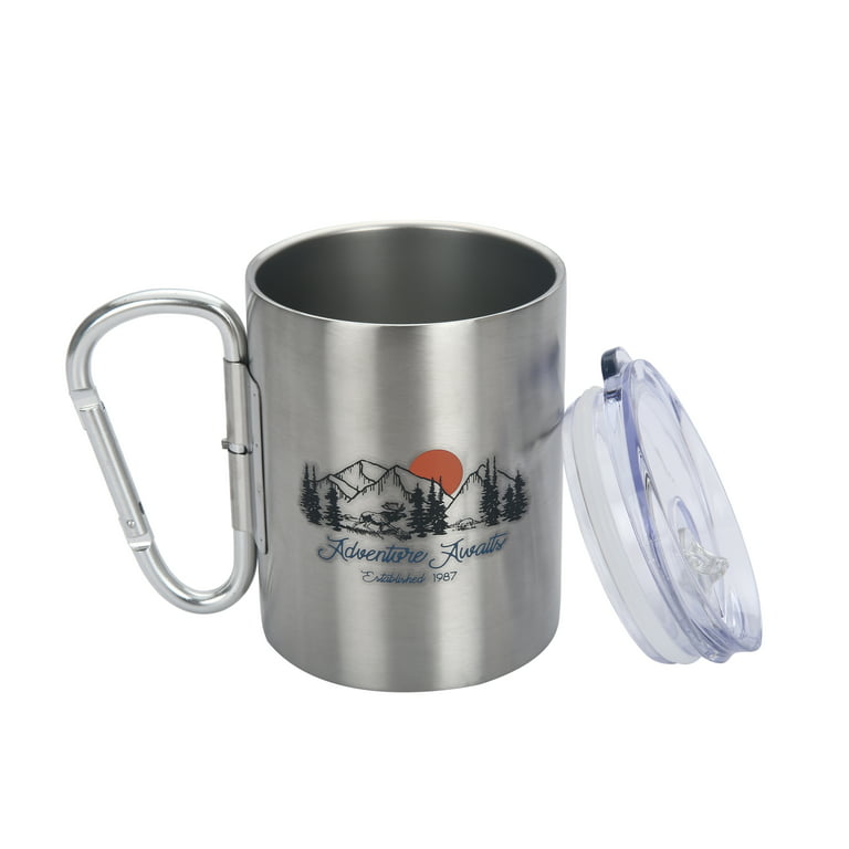 Stainless Steel Mug with Handle - Coffee Camping Mug with Carabiner Handle  Portable Backpack Outdoor…See more Stainless Steel Mug with Handle - Coffee
