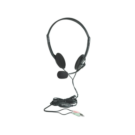 Manhattan 3.5mm Stereo Headset with Mic - with Microphone, Volume Control, 3.5 mm Stereo Plugs, 6.5ft Cable - for Desktop, Laptop, Computers - 3 Year Warranty - 164429