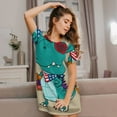 thumbnail image 3 of Balery Cool Dino Playing Skateboard Camisón de manga corta con cuello redondo para mujer, cómodo y elegante., 3 of 6